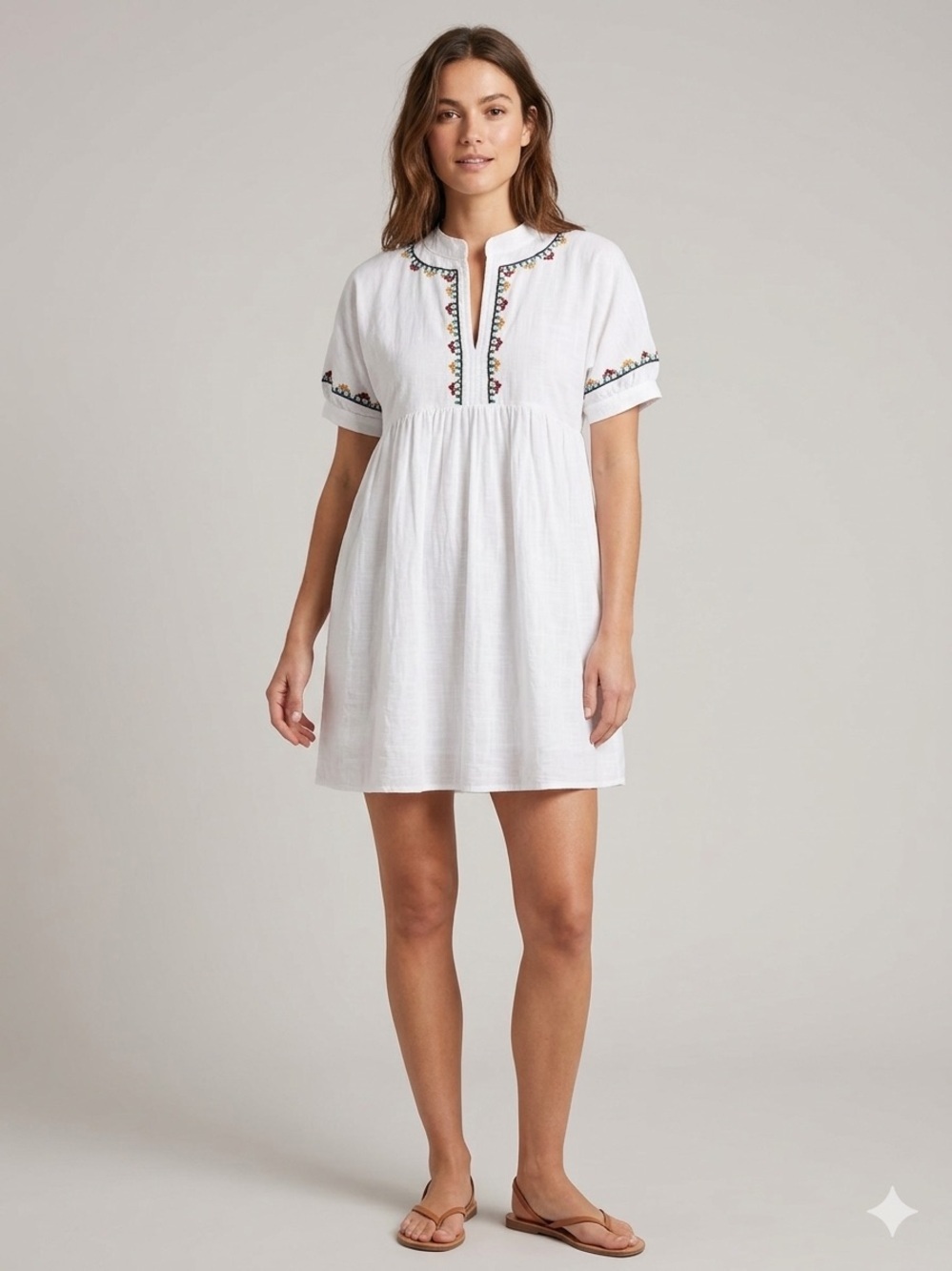 SHEIN White cotton Dress Embroidery Sz M Boho Cottagecore Hippie